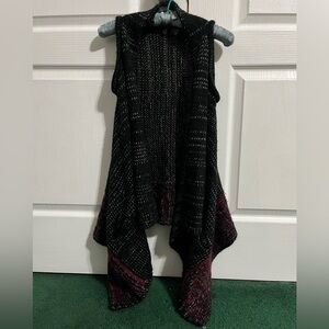 BCBGMaxAzria Black and burgundy Knit Poncho/West